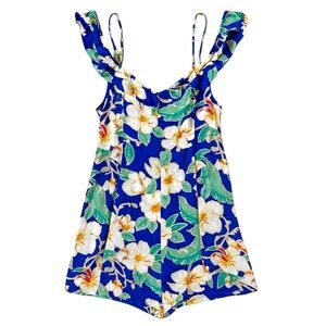 Forever 21 • Ruffle Cold Shoulder Romper • Blue Floral • Size S